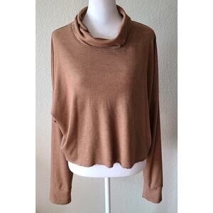 American Eagle‎ Outfitters Cropped Oversized Cowl Ribbed Sweater Sz Large Tan